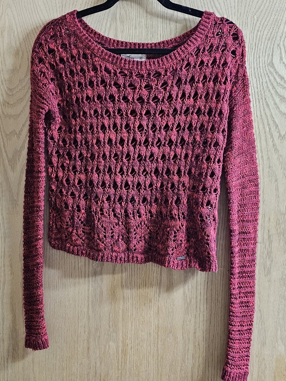 Hollister Open-Knit Sweater in Raspberry